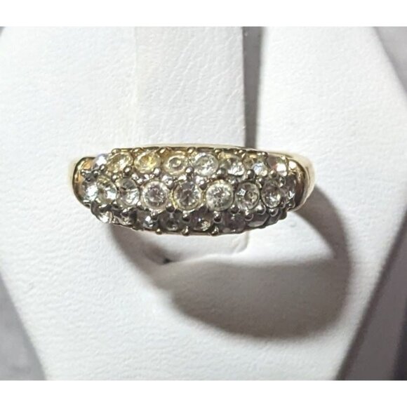 Elegant Glam Triple Crystal Layer Gold Tone Ring Size 5 - Picture 1 of 11